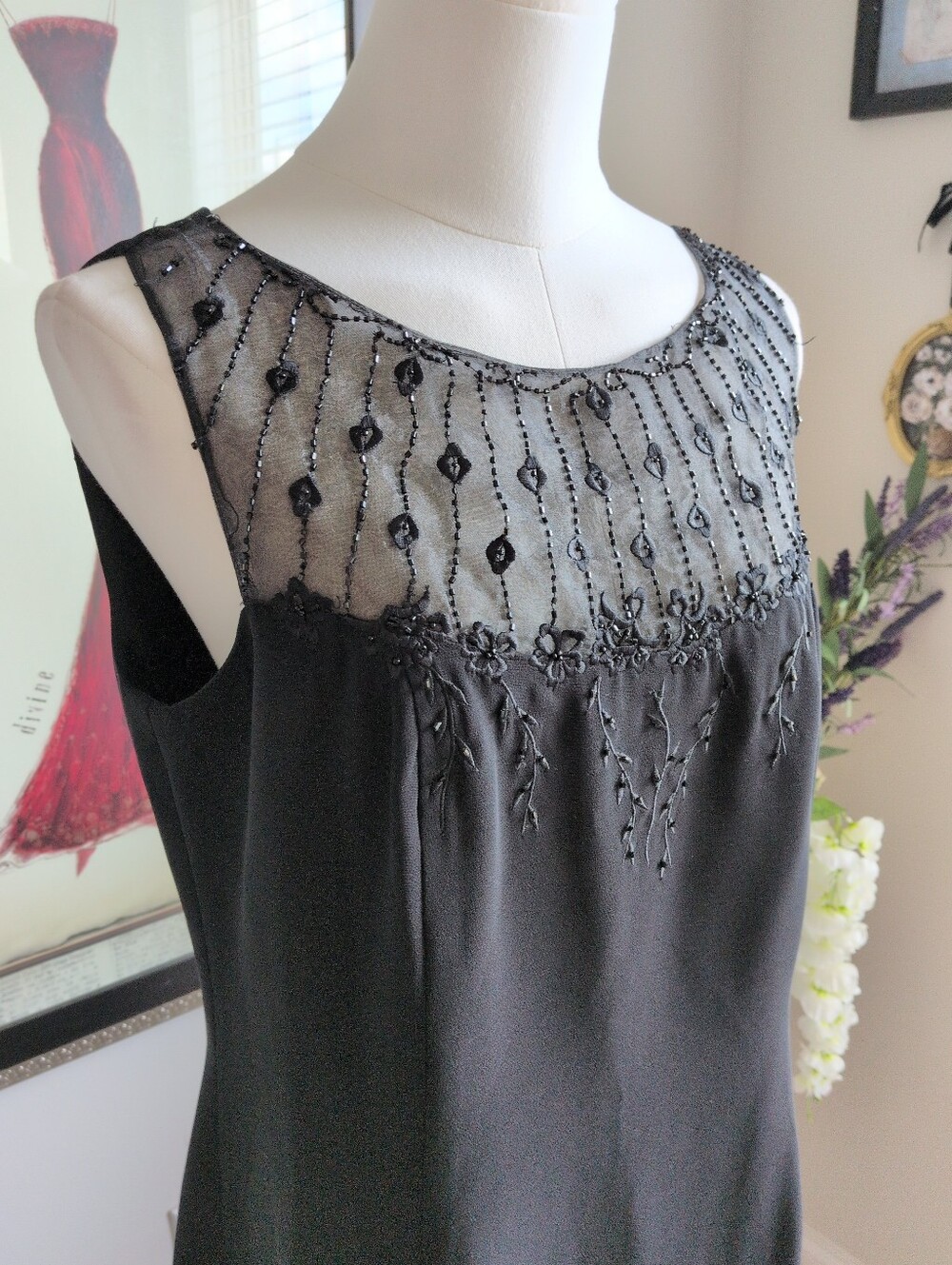 Karen Miller Elegant Black Beaded Evening Dress Size 10 - Picture 4 of 11